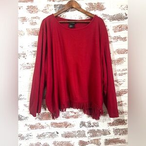 Lennie For Nina Leonard Sweater Pullover Fringe Trim Ribbed Holiday Red Sz 4X